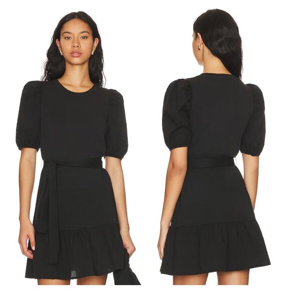 NWT Evereve Nation Ltd Evangeline Mini Dress Ruffle Puff Sleeve Black Women's S - Picture 1 of 7